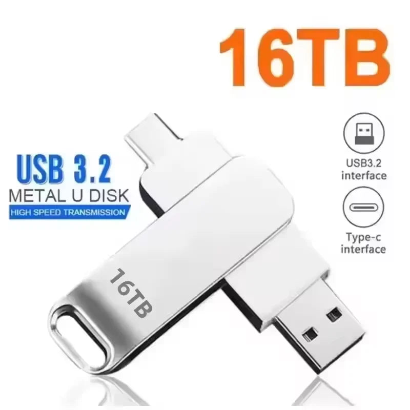16TB USB 3.2 Flash Drives High Speed Transfer Metal Pendrive Memory Card Pendrive Flash Disk Memoria Waterproof Stick 2026 New