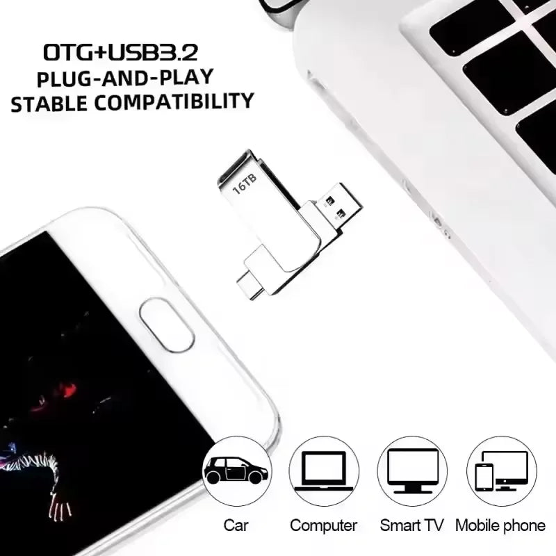 16TB USB 3.2 Flash Drives High Speed Transfer Metal Pendrive Memory Card Pendrive Flash Disk Memoria Waterproof Stick 2026 New