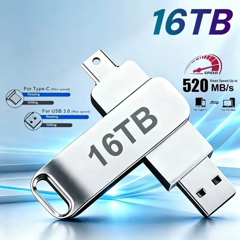 16TB USB 3.2 Flash Drives High Speed Transfer Metal Pendrive Memory Card Pendrive Flash Disk Memoria Waterproof Stick 2026 New