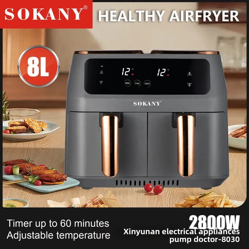 Electric Dual Chamber Air Fryer Home Use Automatic Multi Function 6L Large Capacity Dual Basket Oven For Baking And Frying