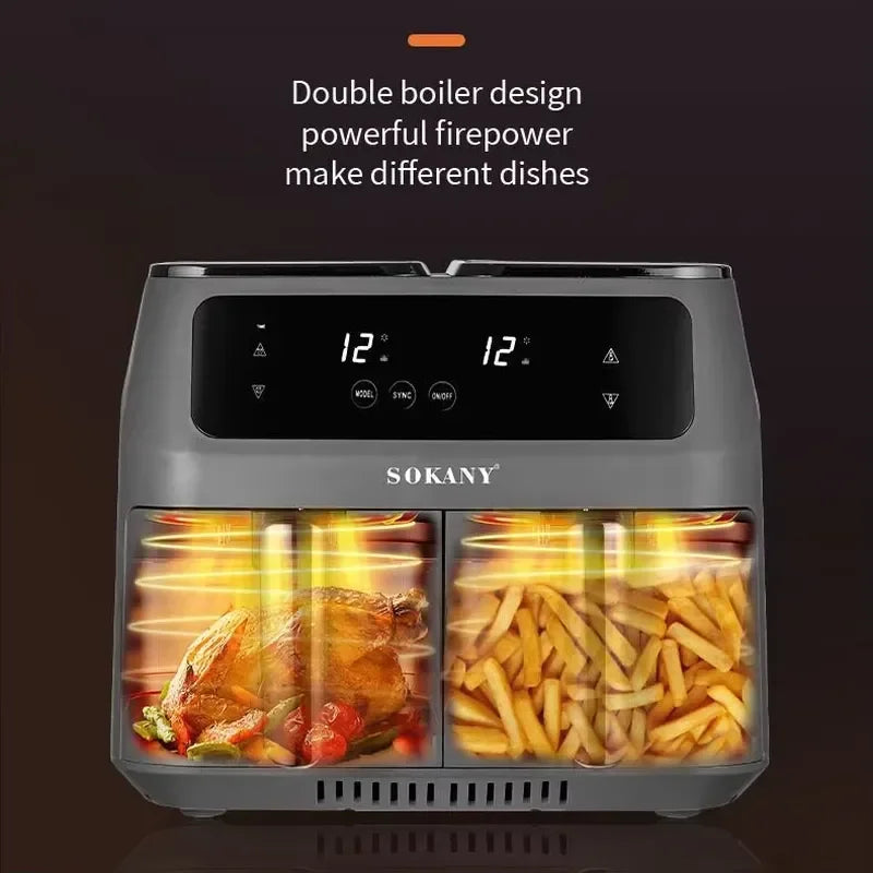 Electric Dual Chamber Air Fryer Home Use Automatic Multi Function 6L Large Capacity Dual Basket Oven For Baking And Frying