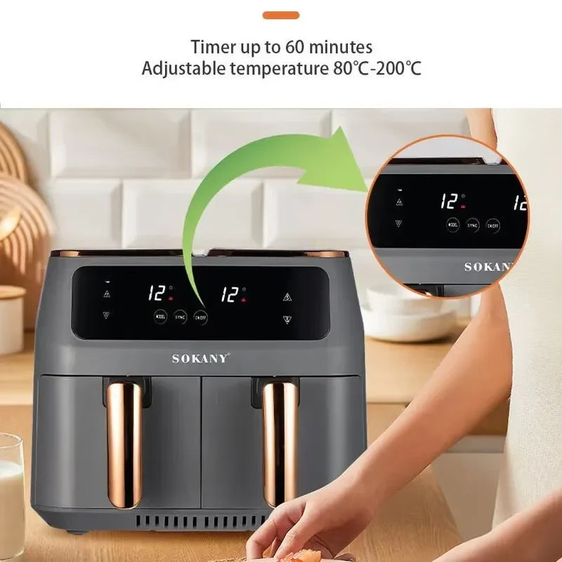 Electric Dual Chamber Air Fryer Home Use Automatic Multi Function 6L Large Capacity Dual Basket Oven For Baking And Frying